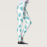 Leggings Palmier tropical bleu-vert et blanc motif feuille<br><div class="desc">Elégant feuille moderne bleu-vert et blanc de palmier tropical motif sans soudure.</div>