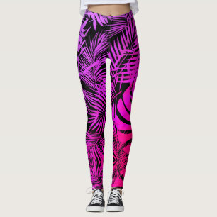 Leggings Palmier tropical violet rose sombre feuille motif