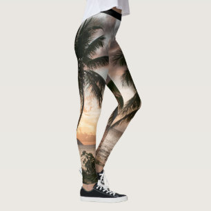 Leggings Palmiers à coucher de soleil tropical Caraïbes USV