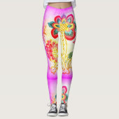 Leggings palmiers brodés roses (Devant)
