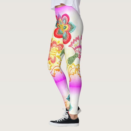 Leggings palmiers brodés roses (Gauche)