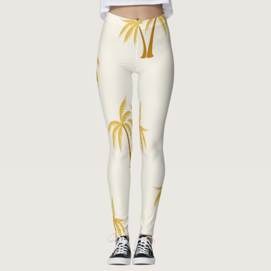 Leggings Palmiers d'or : Textile Tropical. (Devant)