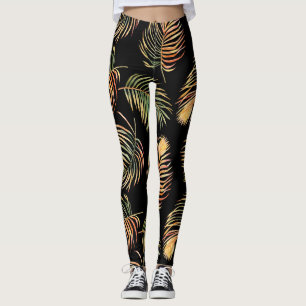 Leggings Palmiers Gold-Green : Aquarelle Motif sans couture