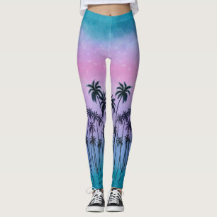 Leggings Palmiers mauves-turquoise