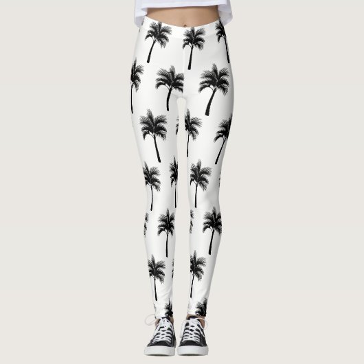 Leggings Palmiers noirs tropicaux (Devant)