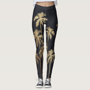 Leggings Palmiers tropicaux d'or fascinant sur le noir
