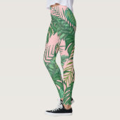 Leggings Palmiers tropicaux Feuilles Motifs à pattes roses (Gauche)