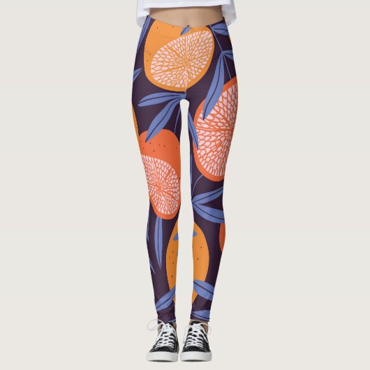 Leggings Pamplemousse Vintage, Motif de fruits tropicaux. (Devant)