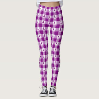 Leggings Pancreatic Cancer Awareness Plaid Purple Ribbon