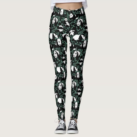 Leggings Pandas mignons et Feuilles (Devant)