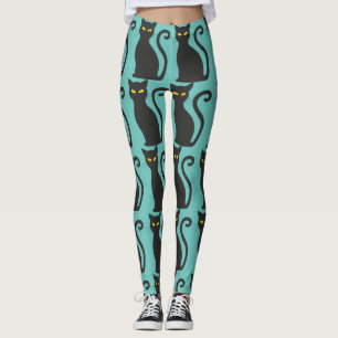 LEGGINGS PANIERS EN CHAT NOIR IMPRIMÉS EN YOGA BLEU