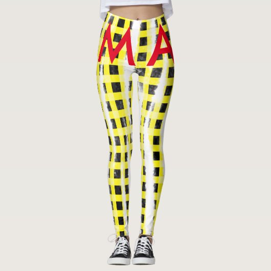 Leggings Panneau de contrôle Jaune Noir ajouter nom nom mon (Devant)