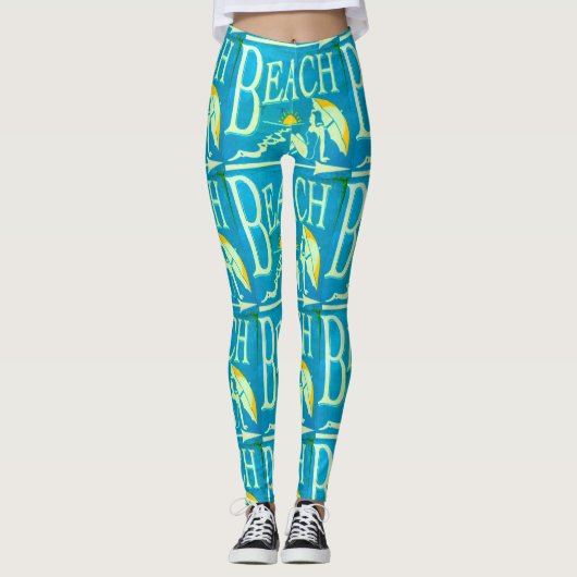Leggings panneau de plage bleu (Devant)