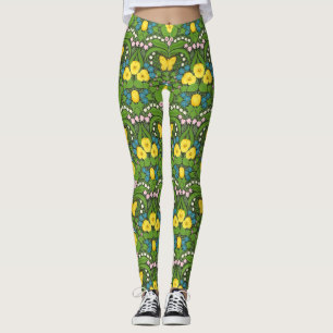 Leggings Pansies jaunes, oiseaux et papillons