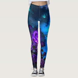 Leggings Pantalon de cascade d'eau de rose violette enchant