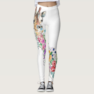 Leggings Pantalon de girafe à fleurs de printemps