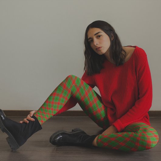 Leggings Pantalon de pyjama rouge vert plaid Noël