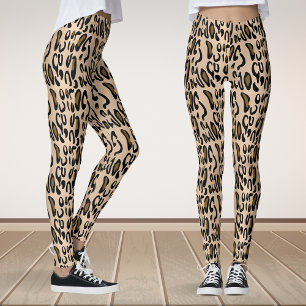 Leggings Pantalon de Yoga Empreinte de léopard Brown et or