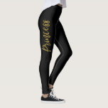 Leggings Pantalon de Yoga Foil Princess Black & Gold Faux<br><div class="desc">Princess Black & Gold Faux Foil Typographie et Pantalon de Yoga Coeur. Le Pantalon de Yoga Blanc et Noir Princesse est le cadeau parfait pour la princesse dans votre vie.</div>