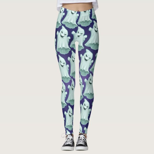 Leggings Pantalon éffrayant d'Halloween violet fantôme pour (Devant)