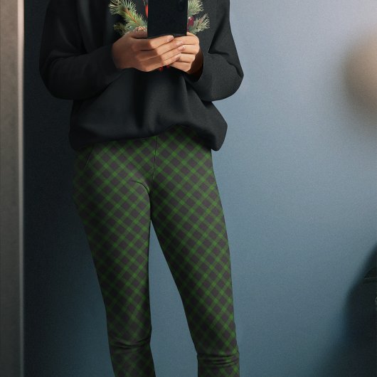 Leggings Pantalon en pyjama de Noël en coche noir vert fonc
