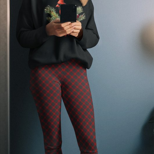 Leggings Pantalon en pyjama rouge foncé noir chèque de Noël