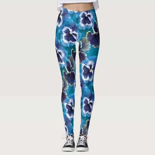 Leggings Pantalon peint de fleur bleue de pensée (Devant)