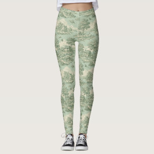 Leggings Pantalon toile de Jouy vert sauge pastoral Campagn