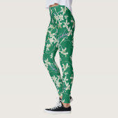 Leggings Pantalon vert jasmin fleuri printemps yoga pilates (Gauche)