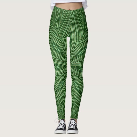 Leggings Pantalons de Yoga Motif Étoile en bambou vert (Devant)