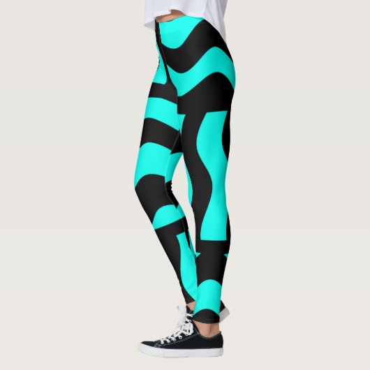 Leggings Pantalons d'étirement Abstrait Turquoise et noir (Gauche)