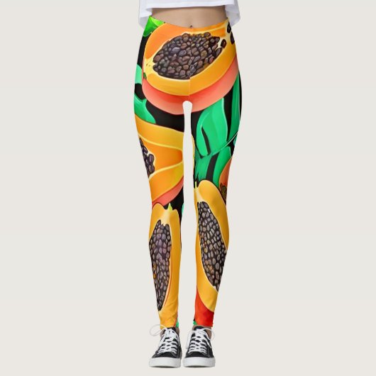 Leggings Papaya et Feuille Motif frais (Devant)