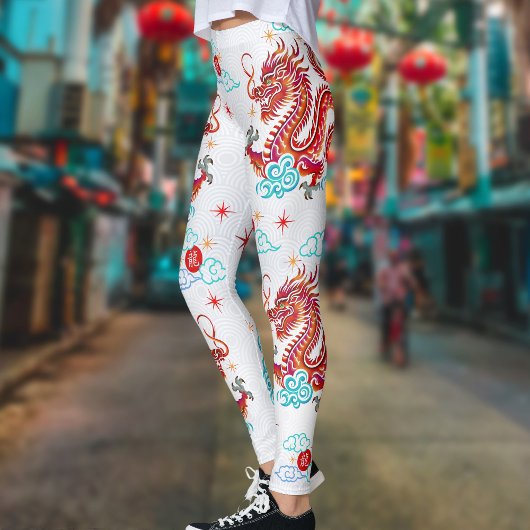 Leggings Papercut Red Dragon chinois Lunaire Nouvel An mode