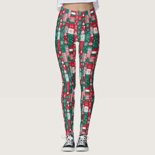 Leggings Papier de Noël classique Motif rouge vert
