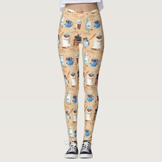 Leggings Papier d'enveloppement de café aquarelle (Devant)