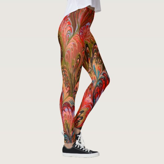 LEGGINGS PAPIER MARBÉ, MOTIF ABSTRAIT ROUGE BLEU PEACOCK (Droite)