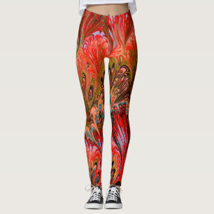 LEGGINGS PAPIER MARBÉ, MOTIF ABSTRAIT ROUGE BLEU PEACOCK