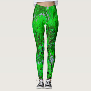 LEGGINGS PAPIER MARBÉ, MOTIF ABSTRAIT VERT PEACOCK