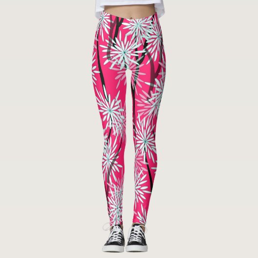 Leggings Papier peint floral asiatique rétro. (Devant)