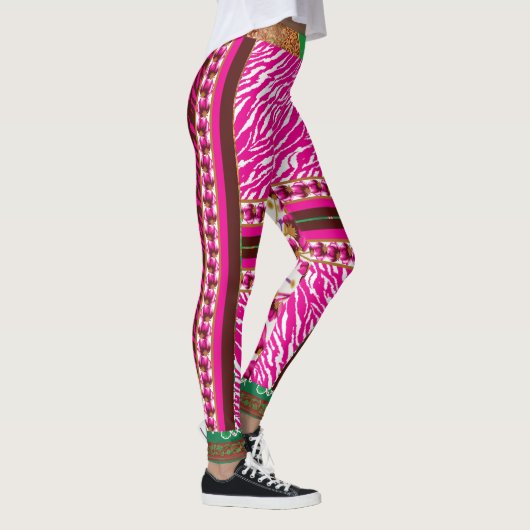 Leggings papier peint rose et blanc avec croix dessus (Droite)