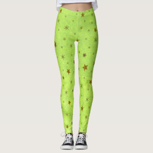 Leggings Papier vert Abstrait aux étoiles brillantes d'or