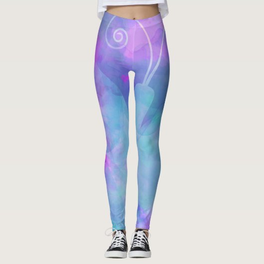 Leggings Papillon Aquarelle Pastel Abstrait Printemps (Devant)
