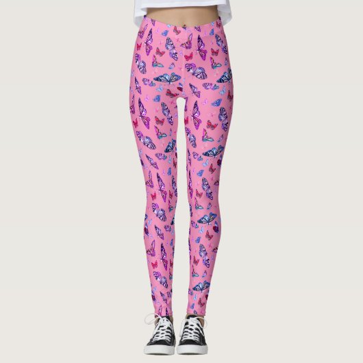 Leggings Papillon blanc Imprimer bleu violet rose (Devant)