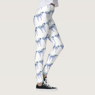 Leggings papillon bleu aqua violet aquarelle