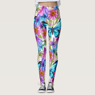 Leggings Papillon bleu dans un champ de fleurs