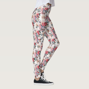 Leggings Papillon bleu vintage et imprimé floral rose