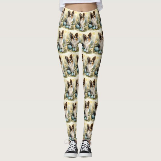 Leggings Papillon Chien avec Oeufs de Pâques Fêtes (Devant)
