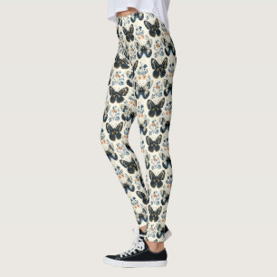 Leggings Papillon et botanique vintage bleu de Delft
