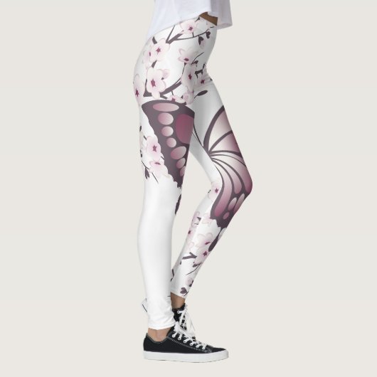 Leggings Papillon Et Fleur De Cerise Mauve (Droite)