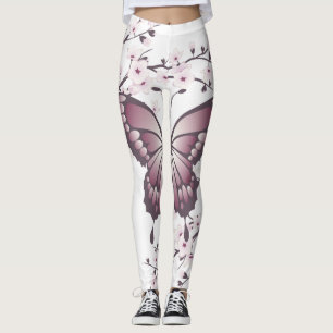 Leggings Papillon Et Fleur De Cerise Mauve